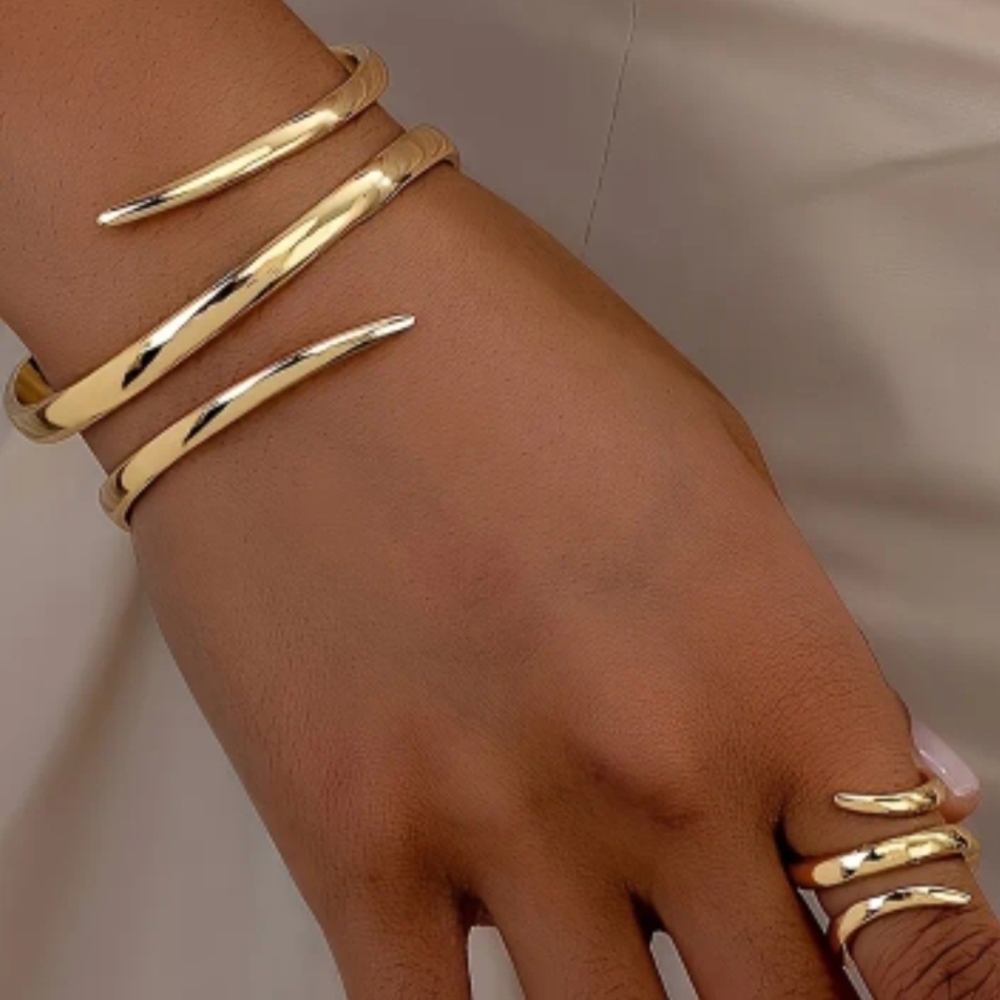 Gold-Tone Wrap Bracelet & Ring Set